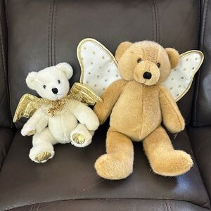 Plush Angel Teddy Bears Set - Gold and Cream Holiday Decor